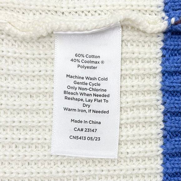 Talbots Cream Stripe Sweater Knit Fold-Over Collar Quarter-Zip Pullover - Picture 8 of 8